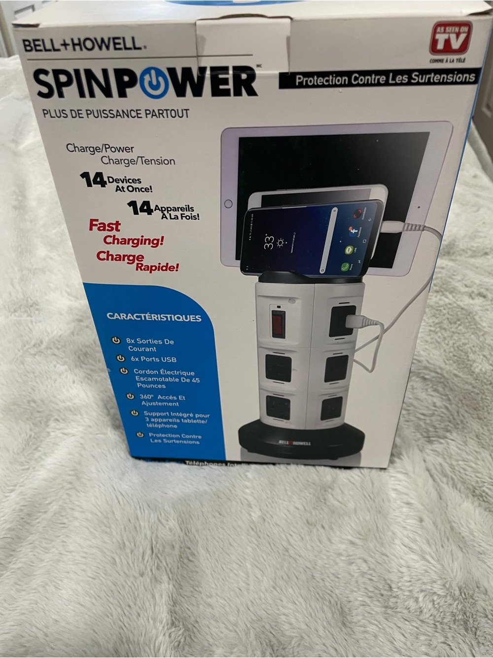 SpinPower 14-Device Charging Tower - White and Black